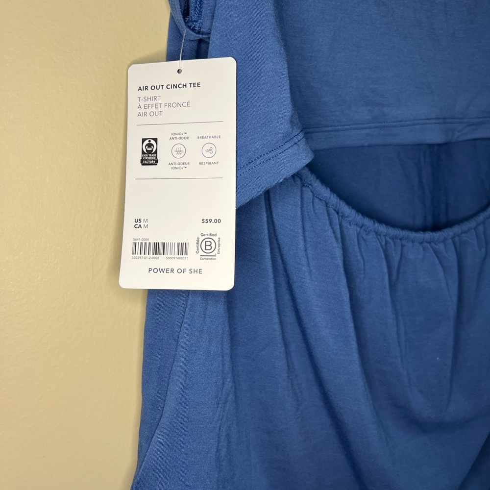 NWT Athleta Air Out Cinch Tee Blue Size Medium - Picture 4 of 5